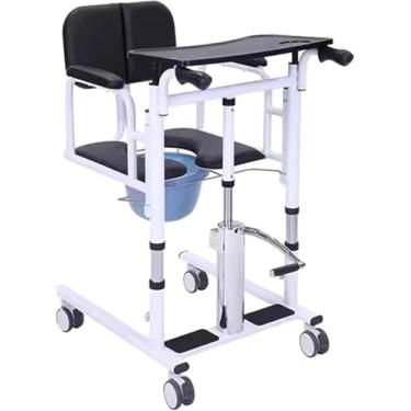 Imagem de Elevador Hidráulico De Paciente 5 Em 1 Para Casa Com Assento Dividido De 180 ° E Penico, Mesa De Jantar Transporte Portátil Cadeira De Rodas Sanitários De Aço Auxiliar De Tr, Black