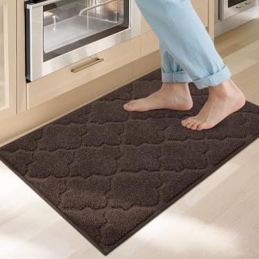 Imagem de COSY HOMEER Tapetes de cozinha 51 x 81 cm, laváveis e antiderrapantes, tapetes de cozinha absorventes para o chão, tapetes macios para cozinha, tapete de pia, entrada, tapetes de área, marrom
