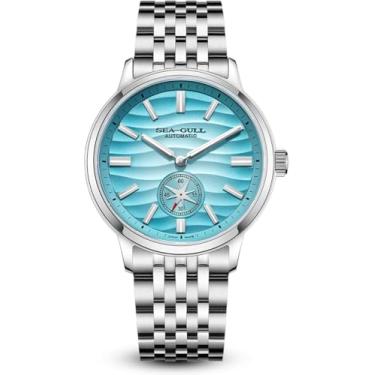 Imagem de SEA-GULL Relógios mecânicos masculinos, série natural, relógio de pulso automático, Polaris Sub Dial, Seagull ST17, Luminous, 6180, Azul oceano, pulseira