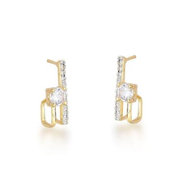 Imagem de Brinco Pequeno Linha E Ponto De Luz Banhado A Ouro 18k