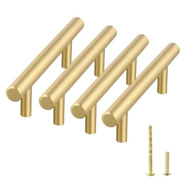 Imagem de Puxador de armário de latão sólido puxador de gaveta de ouro escovado puxadores de armário de cozinha dourados modernos ferragens redondas douradas para cômodas, armários, móveis em cozinhas