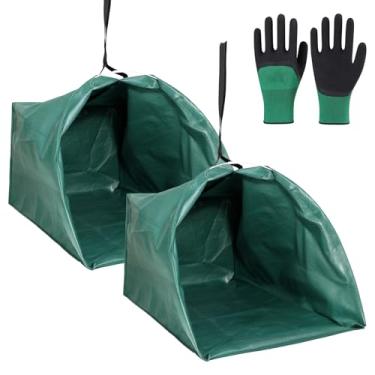 Imagem de Pacote com 2 sacos de lixo tipo pá de lixo, sacos de gramado reutilizáveis de 72 galões com alças e luvas de jardinagem, coletor de folhas dobrável resistente para detritos de gramado, aparas de grama