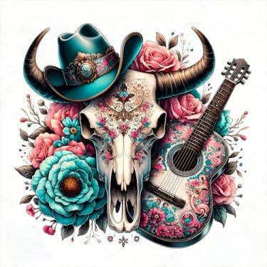 Imagem de croshom Kits de arte de diamante para adultos, kits de pintura de arte de diamante de caveira de vaca para adultos iniciantes, 5D DIY Brocas completas para presentes, decoração de parede de casa 35 x