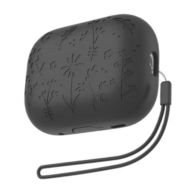 Imagem de Rertnocnf Capa compatível com AirPods Pro/Pro2, linda capa de flor gravada compatível com AirPod Pro/Pro2, capa protetora à prova de choque com tampa multifuncional de silicone macio com mosquetão