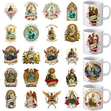 Imagem de Envoltório de copo UV DTF - 24 folhas coloridas borboleta UV DTF envoltórios para caneca dragão colorido Uvdtf decalques à prova d'água esfregar warf Jesus ferro em transferência para copos de vidro