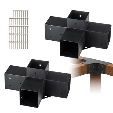 Imagem de Kit de pérgula - ajuste universal, suporte de pérgola, kits de suportes de pérgulas de madeira 4 x 4, 2 peças de suporte de canto resistente de 4 vias, para kits de gazebo de metal, vigas de madeira