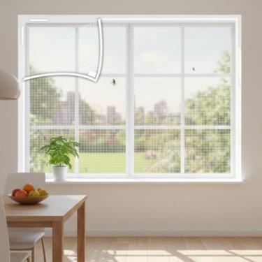 Imagem de Tela Mosquiteira com fecho de contato, Proteção contra Insetos, 86x105cm, 100% Poliéster, Barreira Protetora para Janelas e Portas, 100g