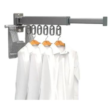 Imagem de Hhsdyl Varal Suspenso para Roupa, Secador Dobrável Portátil, Vara Telescópica de Secagem de Roupa Montada na Parede, Varal Invisível para Interior/Exterior,Gray,One fold