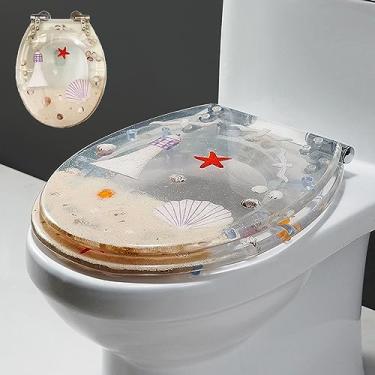 Imagem de Acessórios para assento de vaso sanitário Assento de vaso sanitário de resina 36 cm x 42 cm Assento de vaso sanitário resistente fechamento suave, assento de vaso sanitário redondo de liberação rápida