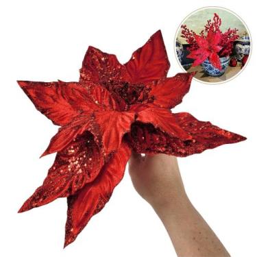 Imagem de Poinsettia Vermelha Bico De Papagaio 30Cm Decoração Natal - Inigual