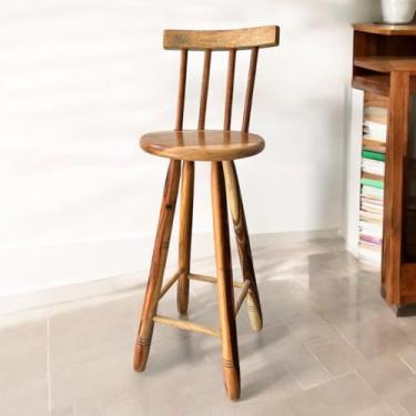 Imagem de Banqueta Alta Madeira Maciça 70cm com encosto Alt Banqueta Balcão Tamborete Banco Alto (GRANDE, UNIDADES, 01)