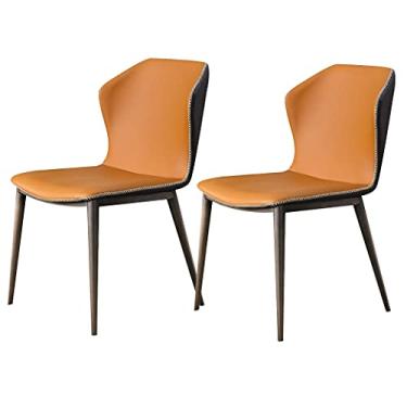 Imagem de Conjunto de 2 cadeiras de móveis de sala de jantar de cozinha conjunto de 2 cadeiras modernas de couro de microfibra com encosto alto macio cadeiras de sala de estar cadeira lateral com pés de cobre