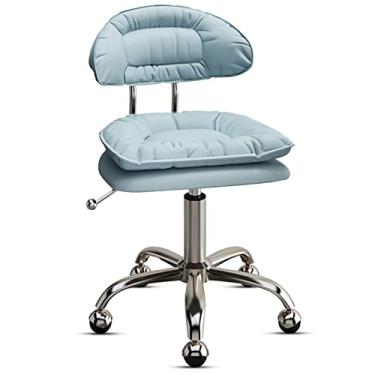 Imagem de Banqueta giratória com rodinhas banqueta redonda para salão de beleza moderna cadeira giratória com rodas terrestres, encosto de assento de couro napa e moldura prateada, ajustável de 48 a 65 cm