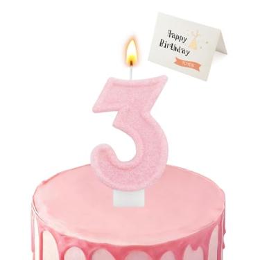 Imagem de Vela de aniversário rosa brilhante em formato de números (rosa brilhante, número 3)