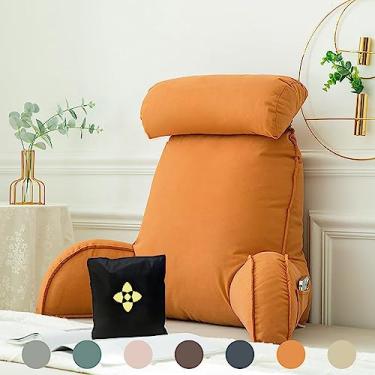 Imagem de HMBLAW Almofadas de leitura para suporte de costas de cama com capa lavável | Almofada de suporte lombar com suporte de pescoço/braço | Almofada de encosto | Travesseiro de descanso de cama para