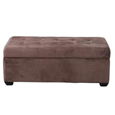 Imagem de Espreguiçadeira, caixas de armazenamento, banquinho retangular, apoio para os pés de madeira, bancos multifuncionais para adultos, cadeira de berçário, quarto, marrom, 90 x 40 x 45 cm