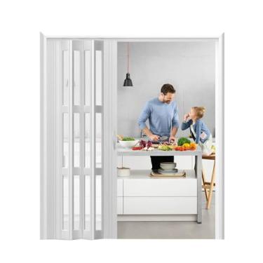 Imagem de Porta sanfona dobrável magnética plissada para armário de pátio interno, painel de acrílico resistente com design sanfonado (150 x 203 cm)