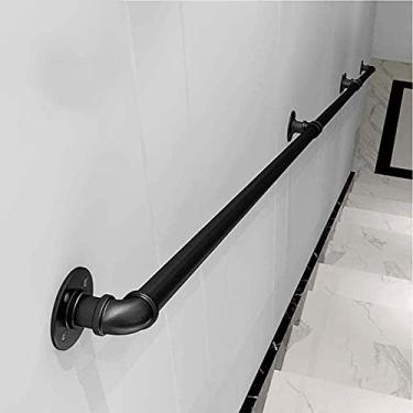 Imagem de Corrimão de escada - kit completo, corrimão de tubo preto industrial de escada com suporte de montagem na parede, casa contra a parede, grades internas e externas para idosos (tamanho: 2,4 m)