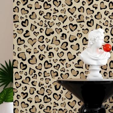 Imagem de Fititem Papel de parede com estampa de leopardo, papel de parede texturizado autoadesivo removível à prova d'água, papel de contato de chita divertido exclusivo amarelo para quarto e banheiro 43 pol