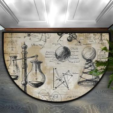 Imagem de Tapete de porta meio redondo, equilíbrio matemático, retrô, antiderrapante, absorvente, semicírculo, tapetes laváveis, para ambientes internos e externos, pátio, cozinha, banheiro, entrada, lareira