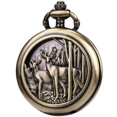 Imagem de DerMacht Relógio de bolso Steampunk com corrente para cosplay masculino liso com estampa de sol, Ba.Rena, bronze bronze