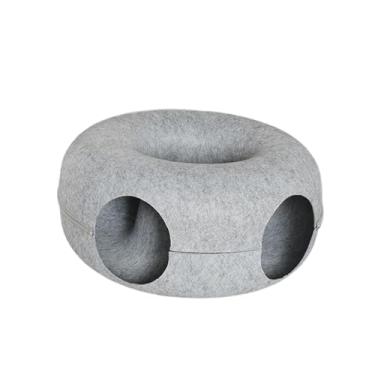 Imagem de Ｂｅｓｇａ Cama túnel para gatos 2 em 1, tipo donut cave, esconderijo circular, túnel para gatos internos, Cinza Claro
