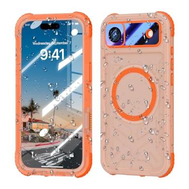 Imagem de Djuiofdja Capa à prova d'água para iPhone 17 Air, capa protetora de corpo inteiro 360 com protetor de câmera de tela embutido, filmagem subaquática, mergulho, natação, aro laranja fosco fosco