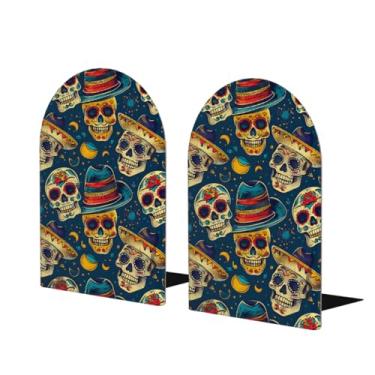 Imagem de Chapéu de caveira engraçado grande suportes de livros de madeira decorativo suporte de livros antiderrapante resistente terminais de livro para mesa de escritório em casa biblioteca de estudo escolar