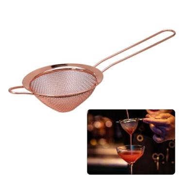 Imagem de Auvotuis Coador pequeno de malha fina, peneira de coquetel de aço inoxidável para coquetéis, chá, ervas, bebidas e café, peneira pequena com alça (ouro rosa)