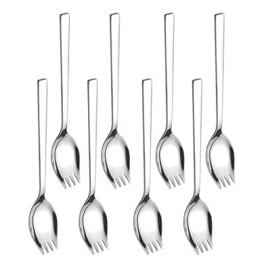 Imagem de Pacote com 8 garfos de salada, garfos de aço inoxidável, colheres, garfos, reutilizáveis para aperitivo de frutas, garfos de sobremesa para uso doméstico