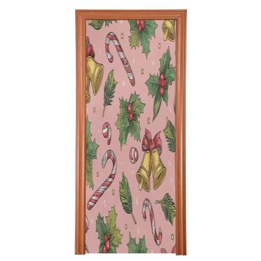 Imagem de ATTX Capa de porta frontal de sinos de Natal - Decoração de férias de tecido elástico lavável para festas, casa, decoração de porta da frente, 91 x 98 cm (550)