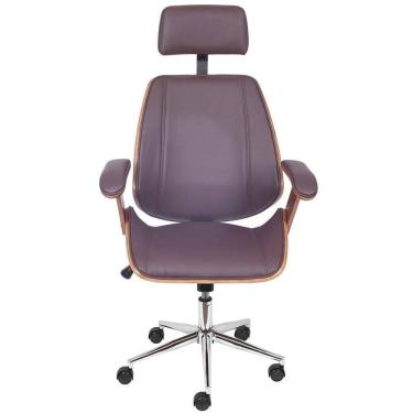 Imagem de Cadeira Giratória Alta Bergen Lisboa Estrutura Madeira Laminada Revestida Em Pu Café Base Rodízio