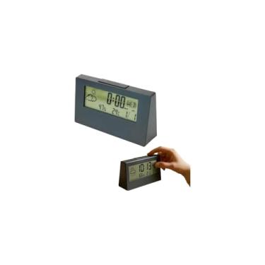Imagem de Relógio Despertador Digital de Mesa, Visor LCD, Exibe Hora, Data, Temperatura, Umidade, Função Snooze, Plástico e Vidro, 7,5x3x13,5cm, Cores Sortidas