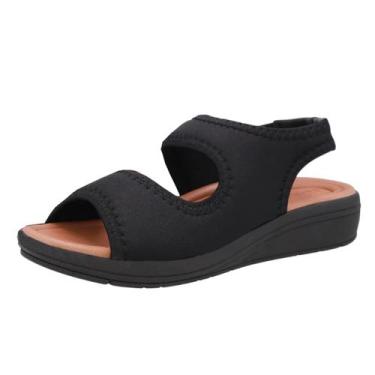 Imagem de Sandalia Feminina Anabela Baixa Facil Calce Macia Usaflex, Preto, Came