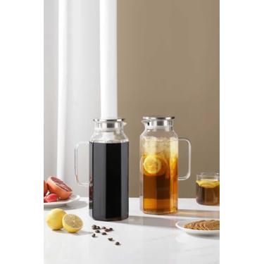 Imagem de Rechano Jarra de água de vidro octógono de 2 litros com tampa e bico, jarra de água com alça para geladeira, jarra de vidro borossilicato para bebida quente/fria, jarro extra grande para chá gelado