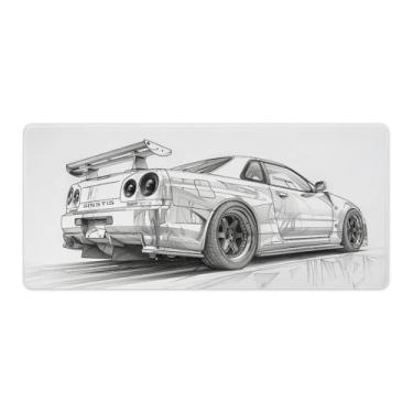 Imagem de HouLaiZhe JDM Car R34 Line Art Gaming Mouse Pads JDM Car Desk Pads Grandes Mousepads para teclado de mesa, computador, 40 x 90 cm