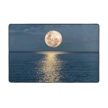 Imagem de ZERAOKE Tapete de área hippie lua brilhante no mar, 9 x 1,5 m, tapetes de área de fazenda para sala de estar, decorativo, lavável, antiderrapante, tapetes macios modernos para quarto, sala de jantar,