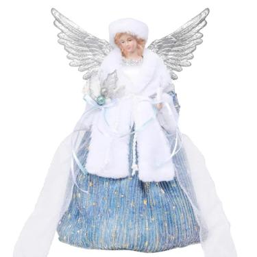 Imagem de Yinns Topo de árvore de anjo, decoração de árvore de Natal, enfeite de árvore de anjo para enfeite de Natal ou decoração de mesa de casa interna, enfeite de árvore de anjo de 33 cm