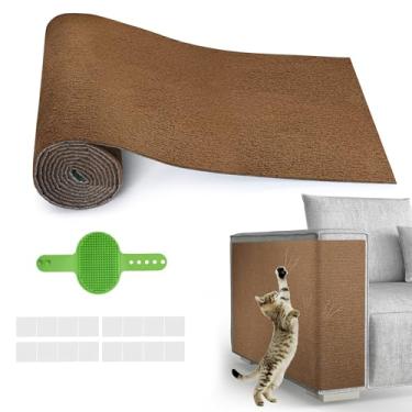 Imagem de HOOSHEE Protetor de móveis para gatos, 100 x 40 cm, autoadesivo, durável, protetor de sofá de arranhador de canto da Cat Claws para sofá, prateleiras de árvores e postes para arranhar (marrom)