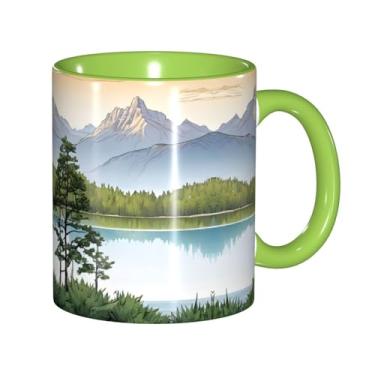 Imagem de Zeraoke Mountain Lake View Sunny Day Nature Print Canecas de café criativas, personalizadas, presente para família, tamanho de 325 ml, unissex