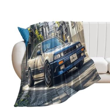 Imagem de HouLaiZhe Cobertor super macio de flanela clássico retrô carro esporte JDM cobertor leve refrescante para sofá-cama cadeira sofá carro viagem ao ar livre leve quente 152 x 203 cm