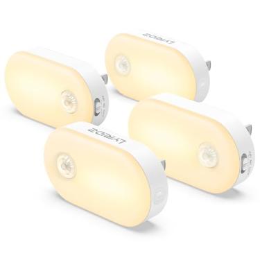 Imagem de Lyridz Luz noturna plug-in com sensor de movimento, luzes noturnas de LED de brilho ajustável contínuo de 1 a 120 LM para banheiro, quarto, corredor, escadas, garagem, vaso sanitário, pacote com 4