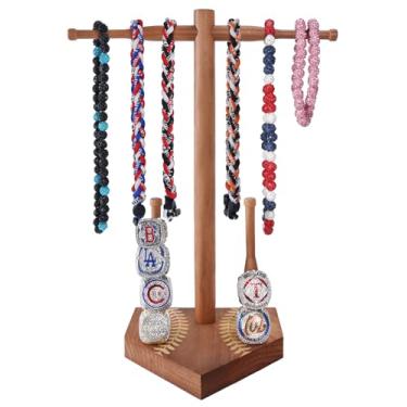 Imagem de NEXIULT Suporte organizador de colar de beisebol e softball, exibição de anel de campeonato, suporte de anel esportivo com armazenamento de colar, presente de beisebol de softbol para jogadores