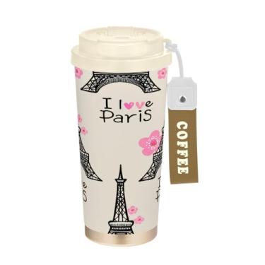 Imagem de Wassud Torre Eiffel (2) Caneca de café isolada à prova de vazamento com tampa e canudo garrafa de água de aço inoxidável para café quente/gelo, chá e cerveja