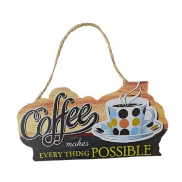 Imagem de FLCPJGV Placa Decorativa para Cafeteria, Placa de Madeira para Parede, Placa para Porta, Decoração Suspensa com Corda de, Design Rústico em Madeira para, a, Tamanho real