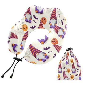 Imagem de Burbuja Gnomos Jack O Lantern Balões Almofada de Pescoço para Viagem, Almofada de Viagem de Espuma de Memória para Dormir Avião Suporte de Cabeça de Carro, Lavável na Máquina e Portátil