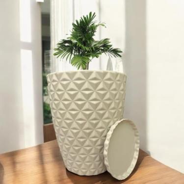 Imagem de Vaso Decoratico Planta Flor Coluna Diamante 42x35 Jardim Varanda Polietileno (Bege)