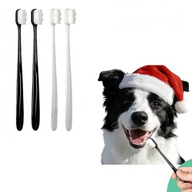 Imagem de CGO Kit de limpeza e cuidado de escova de dentes para cães médios e grandes, pacote com 4 escovas de dentes de cerdas macias para limpeza de dentes, conjunto de viagem fácil de usar e portátil (serve