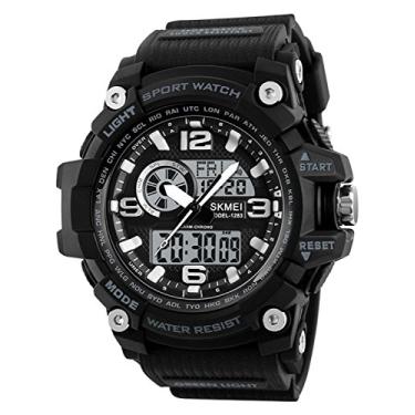 Imagem de Relógio de pulso masculino analógico digital esportivo com mostrador duplo, cronômetro, alarme, impermeável, militar, Preto, Digital, movimento de quartzo