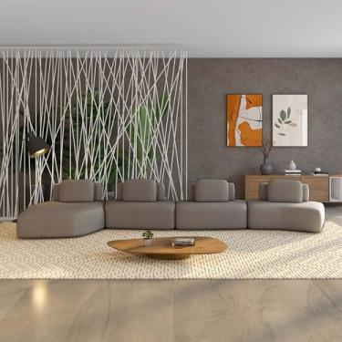 Imagem de Sofá Ilha Sala de Estar Dakota 4 Módulos 626cm Encostos Almofadas Soltas Veludo Castor G33 - Gran Belo